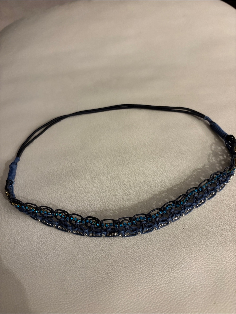 Handwoven Blue Beaded Elastic Headband - Women Accessories